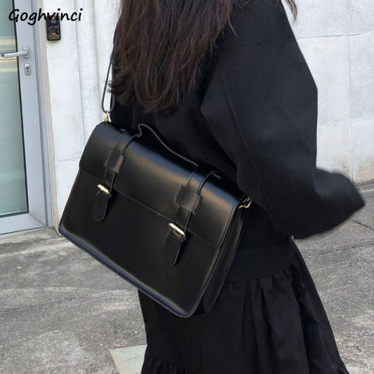 Square Solid Black Messenger Bags Women Simple Multi-function Preppy College Retro Students All Match Lolita Cross Body Bolsa OL