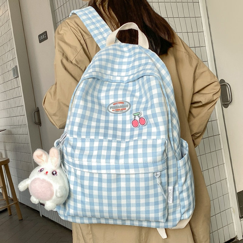 Fashion Lady Cute Lattice Backpack Women Kawaii Laptop New Bag Female College Plaid Backpack Girl Cool Travel Student Bag Trendy