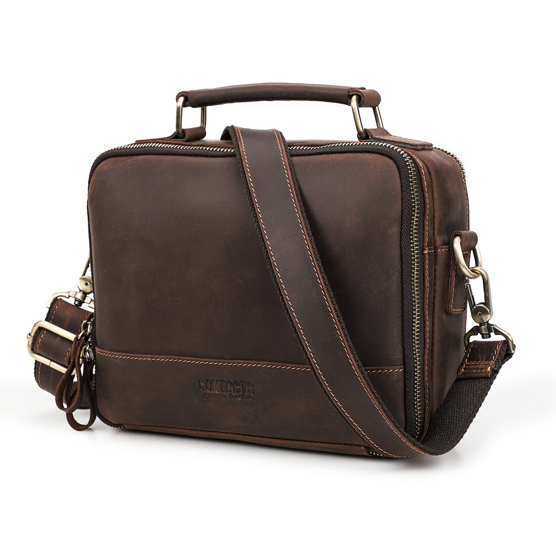 Crazy Horse Leather Fashion Casual Business Briefcase Bag For Men Messenger Bag Male Document Tote Portfolio 7.9 inch Handbag
