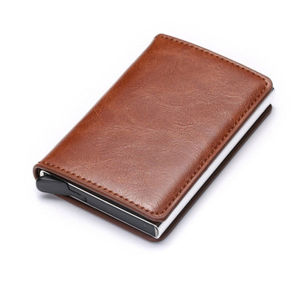 Business ID Credit Card Holder Men Women Coin Leather Wallet RFID Aluminium CardHolder Box with Money Clips Purse