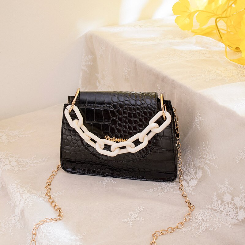 Fashion Trend Women&#39;s Bags New Crocodile Pattern Shoulder Bag PU Leather All-match Diagonal Bag Buckle Small Square Bag