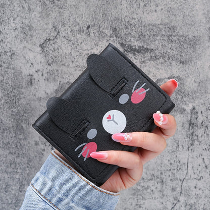 Short Wallets Student Cute Cartoom Purses Women Fashion Pattern Women&#39;s Mini Solid Color Tri-fold Student Wallet Card Holder