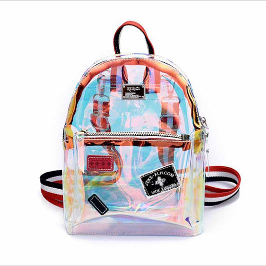 Transparent See Through Women Girls Backpack  PVC Female Laser Jelly Satchel Multi-use Mini Backpack Small School Bag /BY