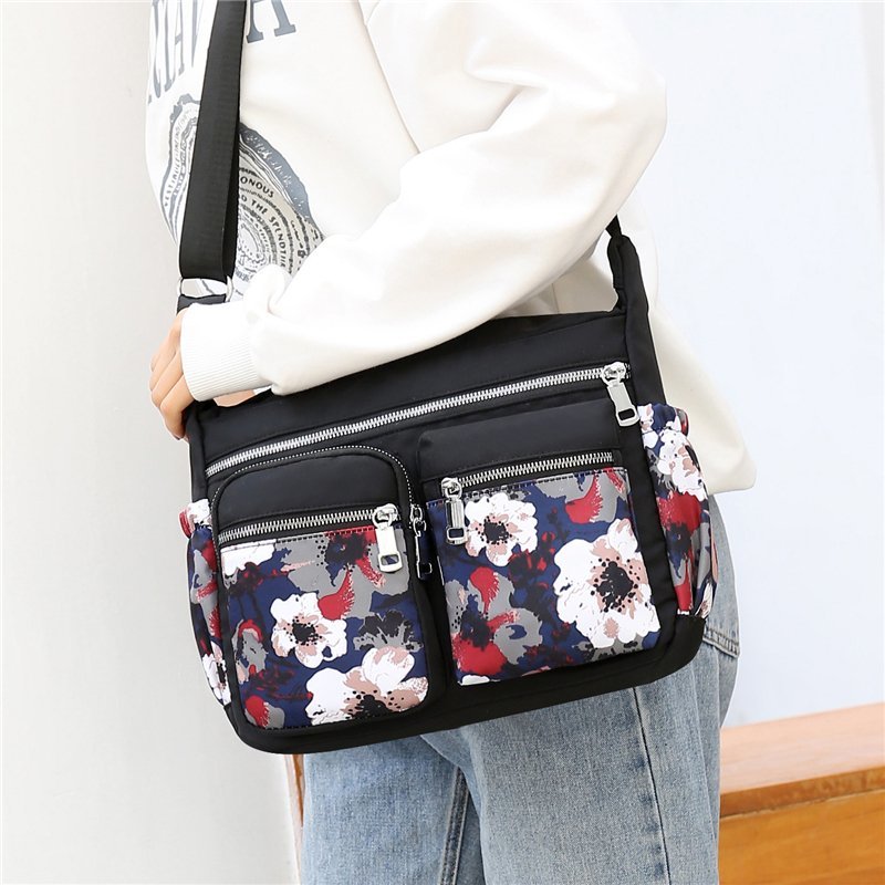 Geestock Women&#39;s Crossbody Bag Waterproof Nylon Flower Shoulder Messenger Bags Casual Top-handle Ladies Handbag Travel Tote