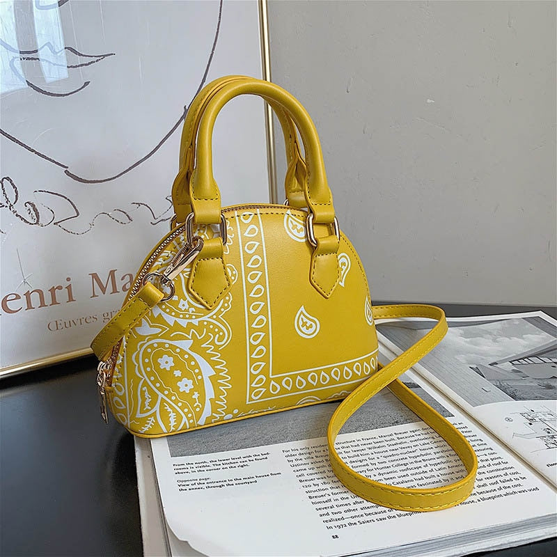 Fashion PU Leather Small Crossbody Shoulder Bag For Women Luxury Handbags Ladies Cashew Flower Fisherman&#39;s Hats and Handkerchief