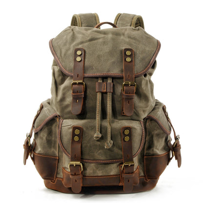 Men&#39;s outdoor shoulder casual student bag large capacity travel backpack canvas leather climbing bag