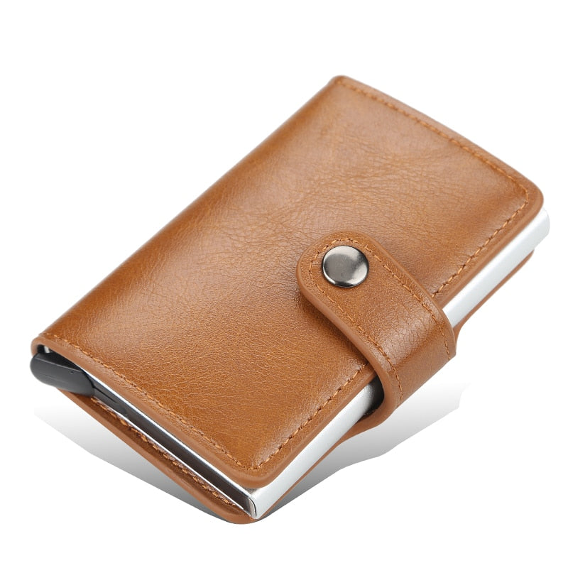 New Men women smart wallet Credit Bank card holder fashion purse Aluminum alloy Business Casual Mini wallet Brand PU Purse