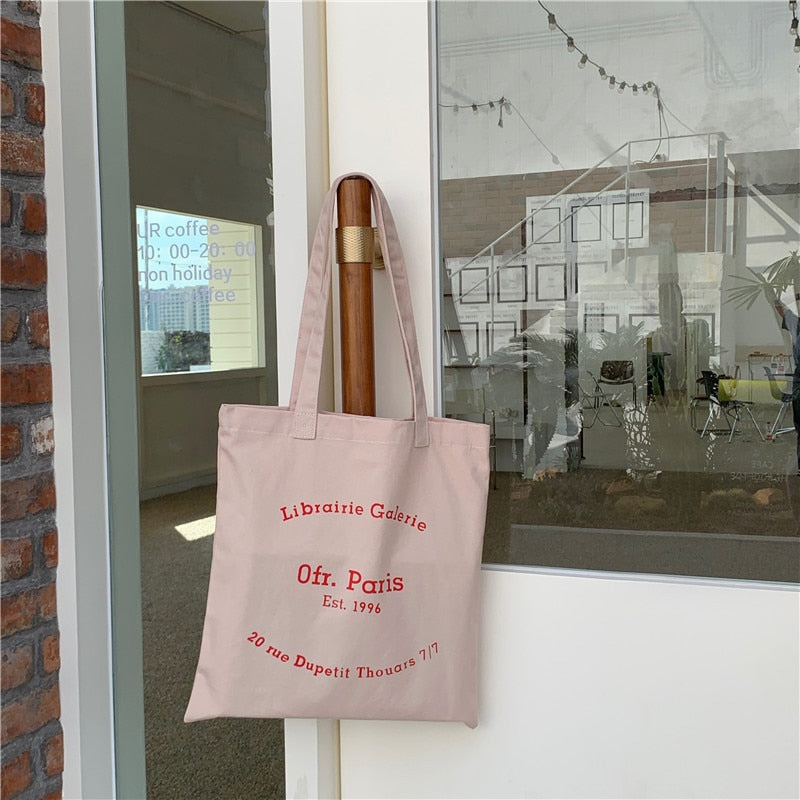 Women Canvas Shoulder Bag Paris Letters Print Shopping Bag Eco Cotton Linen Shopper Bags Cloth Fabric Handbag Tote For Girls