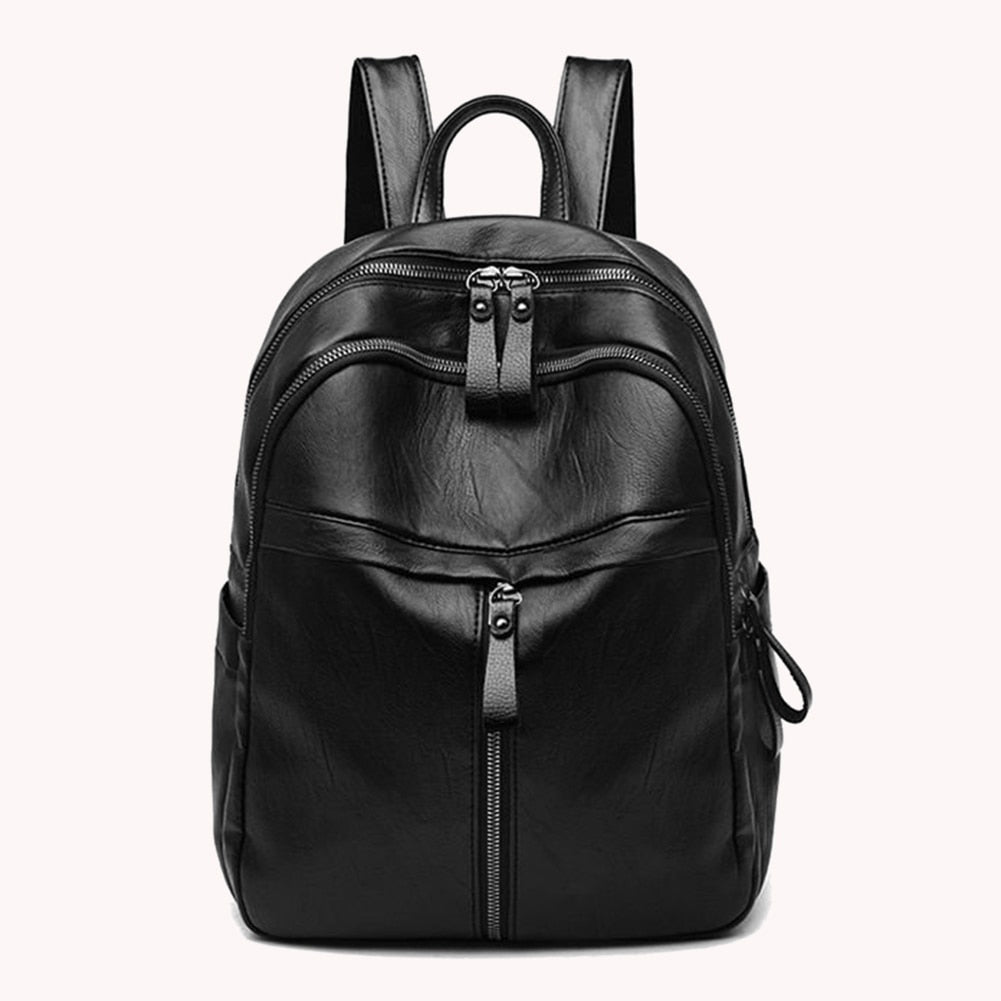 Simple Ladies Pure Color Travel Knapsacks Women Large Capacity Shopping Shoulder Rucksack PU Leather Backpacks