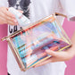 PURDORED 1 Pc Colorful Holographic Women Cosmetic Bag TPU Clear Makeup Bag Beauty Organizer Pouch Travel Clear Makeup Kit Case
