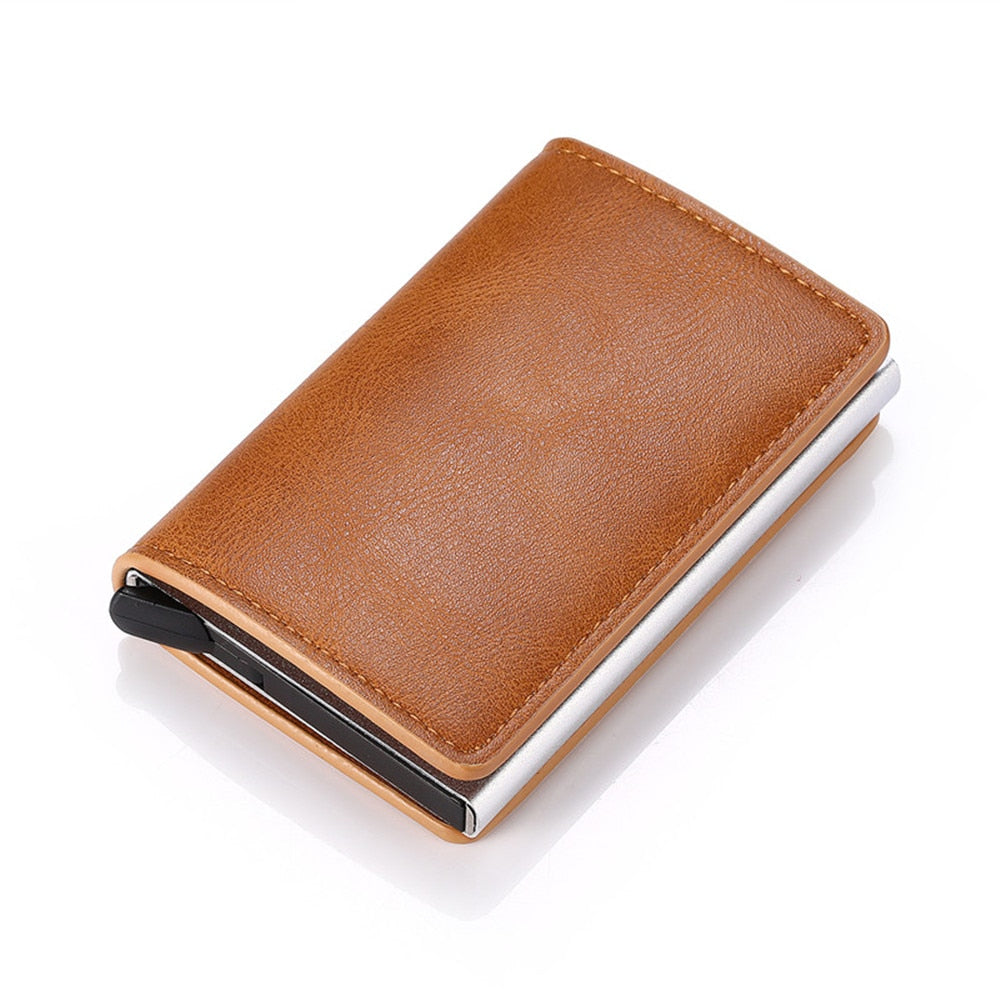 Business ID Credit Card Holder Men Women Coin Leather Wallet RFID Aluminium CardHolder Box with Money Clips Purse