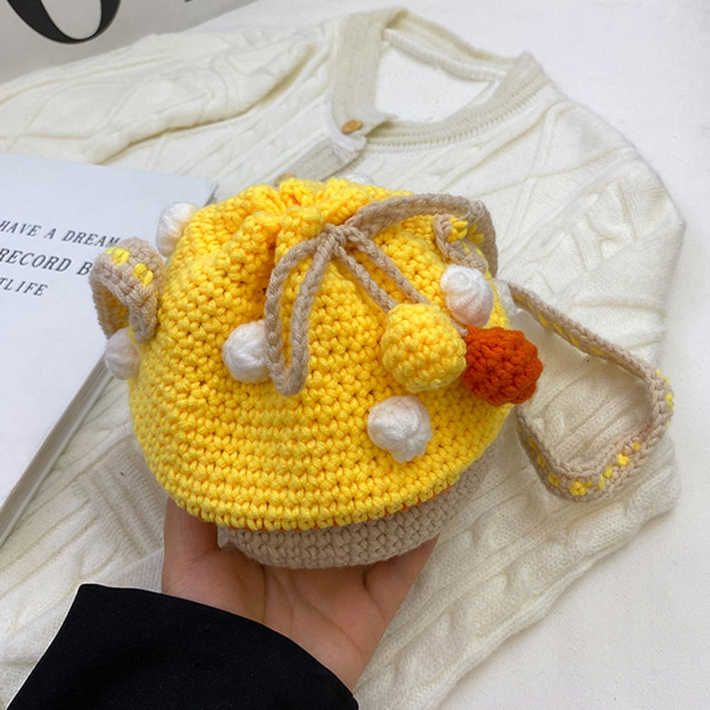 Women Shoulder Bag Women Fashion Knit Mushroom Hit Color Shoulder Bag Crossbody Bags Female Casual Mini Purse