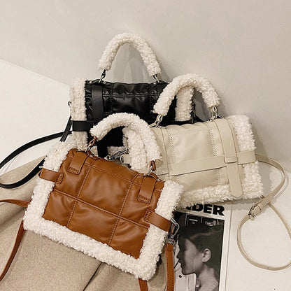 fashion lambswool quilted women handbags design brand shoulder bags luxury pu leather space padded crossbody messenger bag