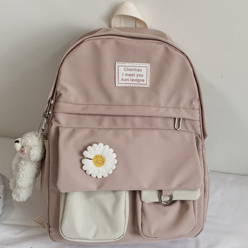 Girl College Student Backpack Cute Flower Nylon Women School Bag Lady Kawaii Backpack Female Fashion Bags Book Trendy Travel New