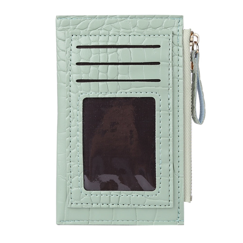 Fashion Women PU Leather Alligator Pattern Bank Shopping ID Card Holder Casual Ladies Contrast Color Wallet Mini Coin Purse