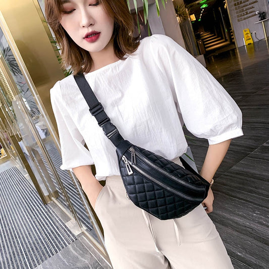 Plaid Women&#39;s Waist Bag PU Leather Belt Bags Designer Shoulder Crossbody Chest Bag Female Fashion Fanny Pack Banana Hip Purse