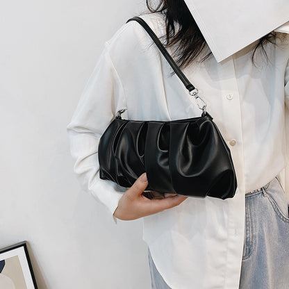 Pleated Fashion PU Leather Underarm Shoulder Bags for Women Casual Solid Color Small Cloud Handbags Ladies Daily Shoulder Bags