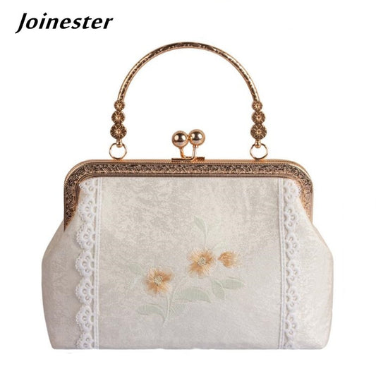Chinese Style Embroidered Handbag for Women Vintage Metal Frame Evening Bags Kiss Lock Qi Pao Clutch Bag Female Ethnic Purses