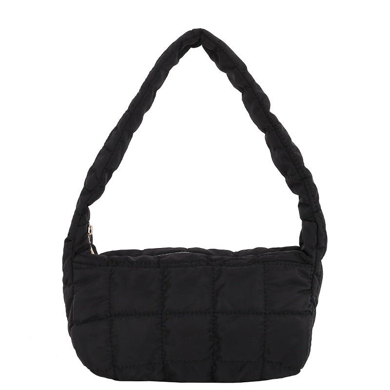 Fashion Space Pad Cotton Women Shoulder Baguette Shape Bag Female Shopper Lady Winter Nylon Padded Winter Quilted Bag Handbag