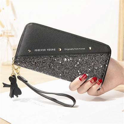 Fashion Women&#39;s Pu Leather Long Wallets Sequins Patchwork Glitter Wallet Coin Purse Female Wallets Girls Gifts Wholesale