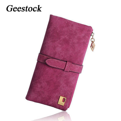 Geestock Women Long Wallets Coin Purse PU Matte Two Fold Wallets Zipper Mobile Phone Design Card Holder Ladies Clutches Wallet