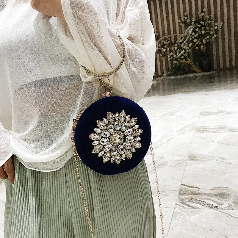 Luxury Crystal Evening Handbags Women Bags Designer Fashion Wedding Party Metal Diamond Clutch Purse Round