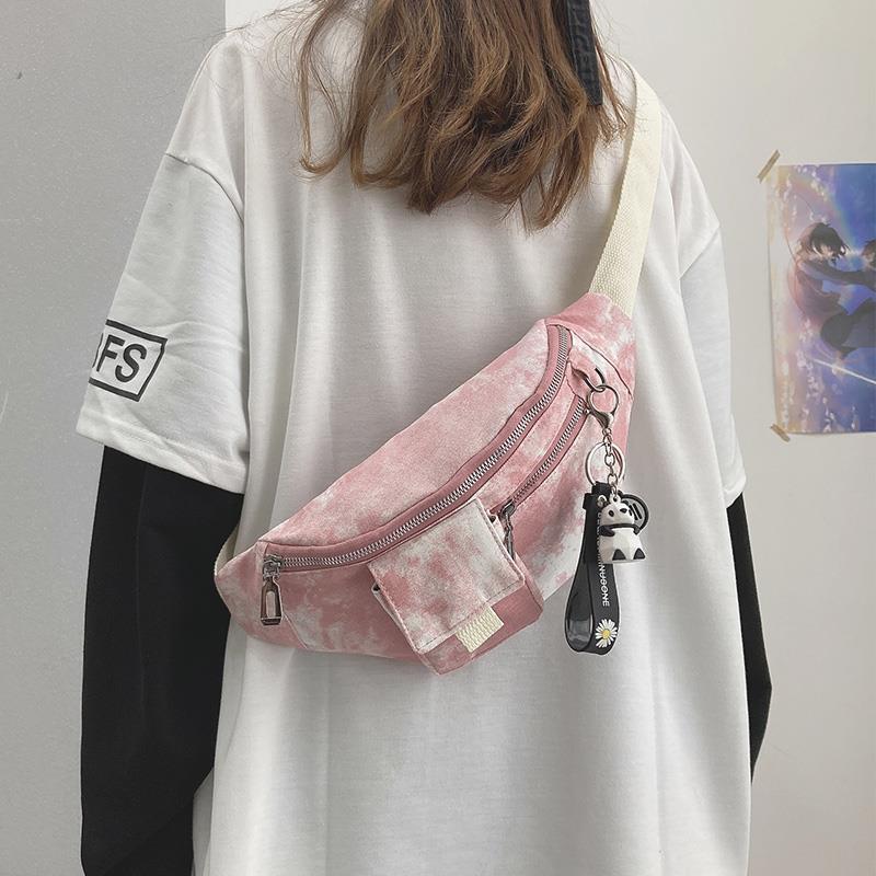 Women Waist Packs Tie-dye Korean Style Fashion Canvas Bag Ins Students Hip-pop Couple Harajuku All-match Chest Pack Big Capacity