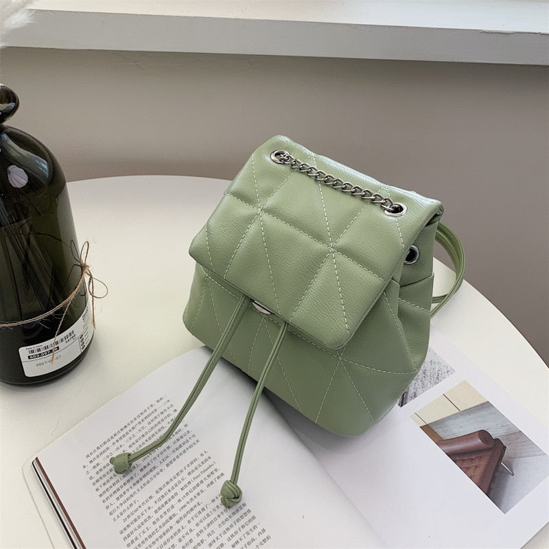 Summer green color fashion Mini Backpack Women PU Leather Shoulder Bags For women Small Bag Female Ladies School Backpack