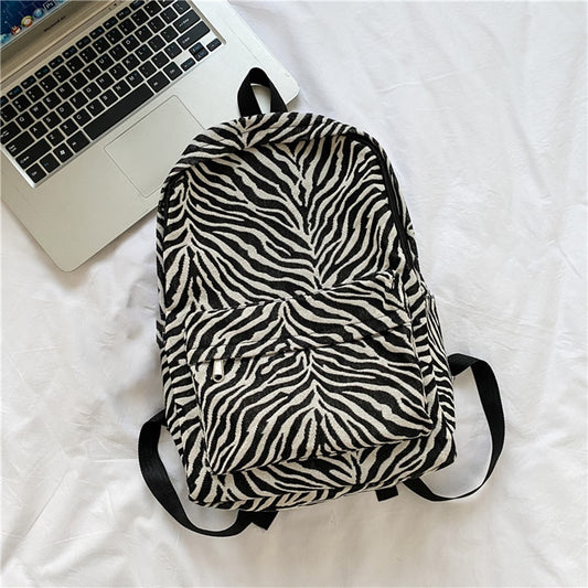 Vintage Zebra Pattern Printing Backpack Casual Women Large Capacity Rucksacks Preppy Style Lady Animal Pattern Knapsack