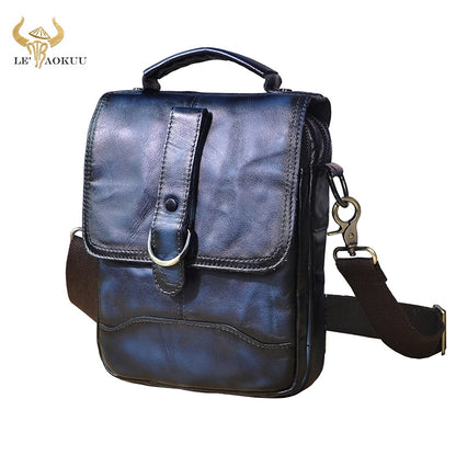 Original Leather Male Design Casual Shoulder messenger bag cowhide Fashion 8&quot; Tote Crossbody Mochila Satchel bag For Men 143-g