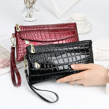 Red Black Leather Clutch Purse Women&#39;s Wallets Fallow Long Ladies Double Zipper Wallet Clutch Bag Party Design  Crocodile Purses