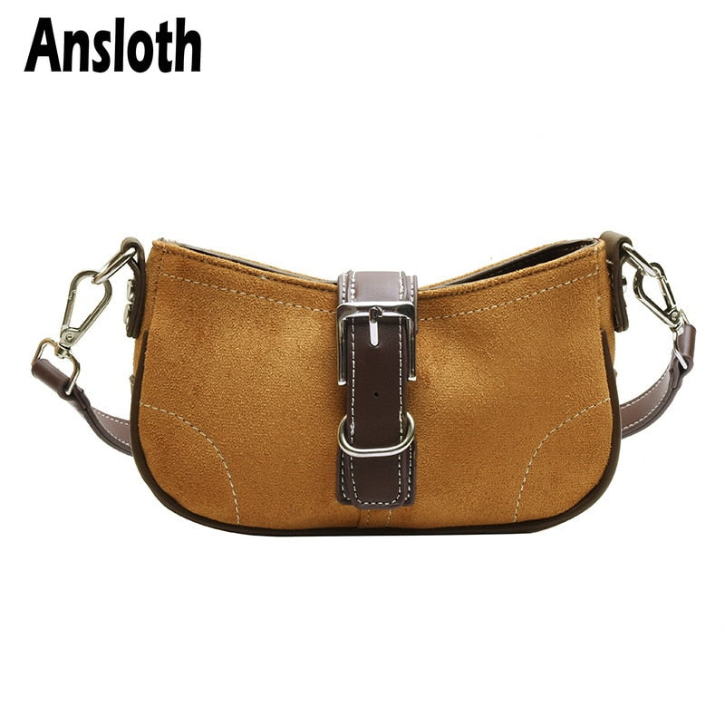 Ansloth Panelled Square Bags For Women Bags Canvas Shoulder Bags Ladies Hit Color Crossbody Female Fashion Bag Handbags HPS758