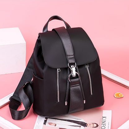 Simple Trending Solid Color Nylon Women&#39;s Backpacks Casual Large Capacity Design Black School Bags for Teenager