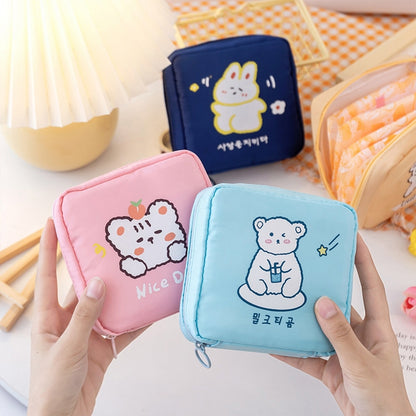 Cartoon Portable Large Capacity Cute Sanitary Napkin Storage Bag Female Student Cosmetic Bag Women