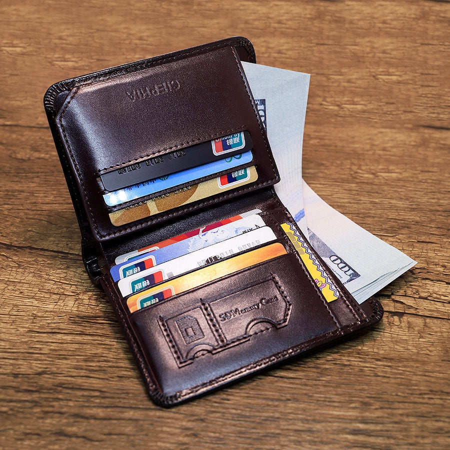 Ciephia Classic Style Genuine Leather Rfid Wallets for Men Thin Short Multi Function Tri Fold Card Holder Male Purse Money Clip