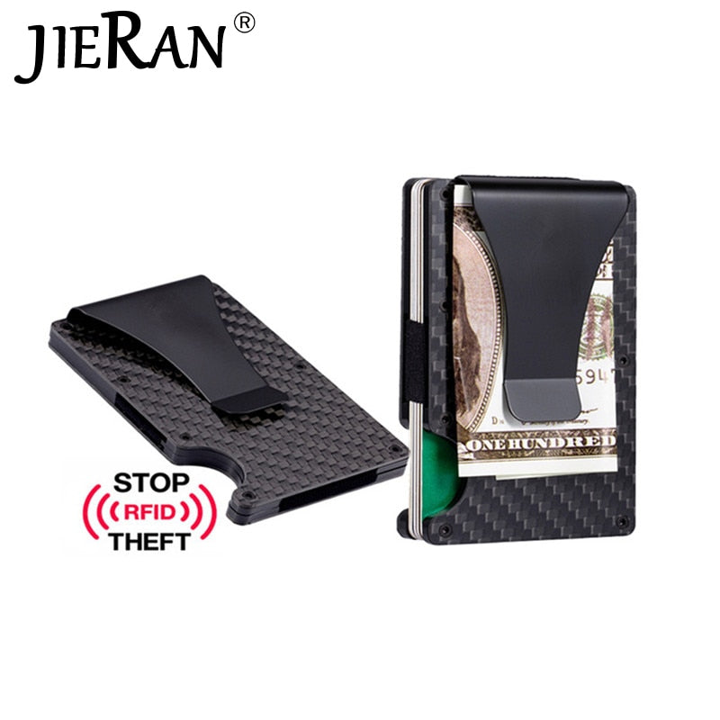 Hot Carbon Fiber Credit Card Holder Wallet New Design Minimalist Rfid Blocking Slim Metal Cardholder Anti Protect Clip for men