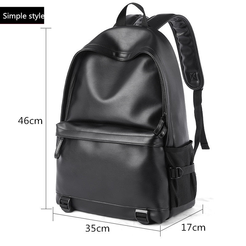 New Fashion Men Leather Backpack Black School Bags for Teenager Boys 15.6 Inch Laptop Backpacks Mochila Masculina High Quality