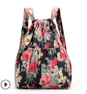 1pcs/lot Fashion Vinatge Drawstring Backpacks Women Large Capacity Flower Ethnic Style Waterproof Nylon Backpack