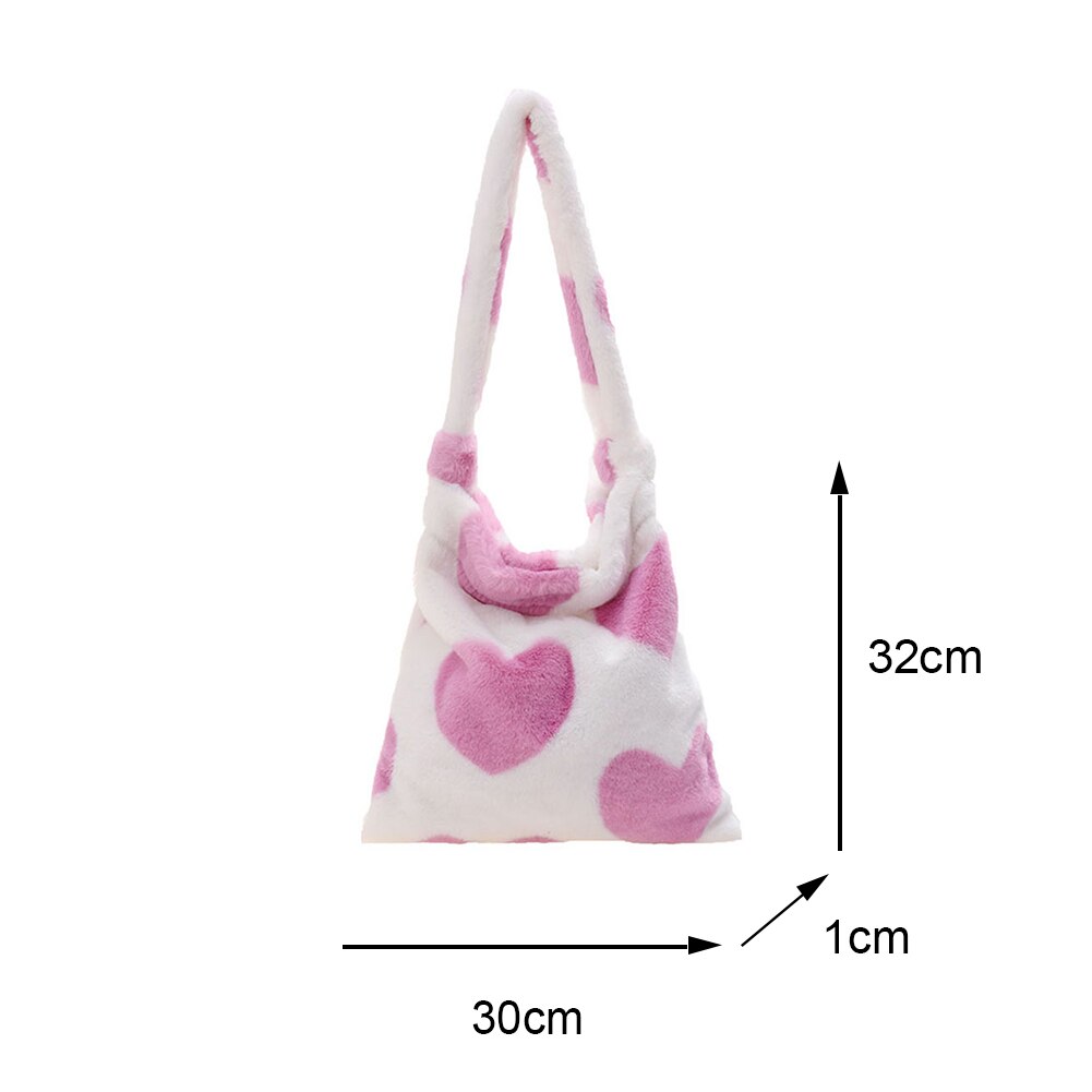 Women Fluffy Plush Shoulder Bag Fashion Ladies Heart Crossbody Bag Autumn Winter Tote Bag Soft Messenger Bag Shopper Bag