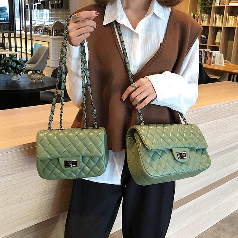 Women&#39;s Shoulder Bag Pu Leather Lingge Pattern Women&#39;s Straddle Small Bag Brand Designer Simplicity Girl&#39;s Purse Handbag Sac