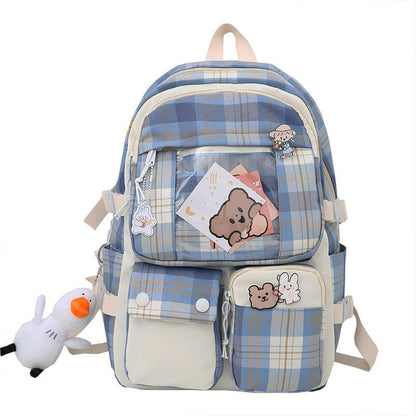 EST Plaid Transparent PVC Kawaii Contrast Color Girls College Leisure Kawaii Backpack Large Nylon School Backpack For Women Bags