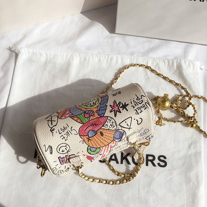 Bear Graffiti Lady&#39;s S Chain Mobile Phone Shoulder Bags Simple Small Square Bag Women&#39;s Luxury Designer Handbags for Women