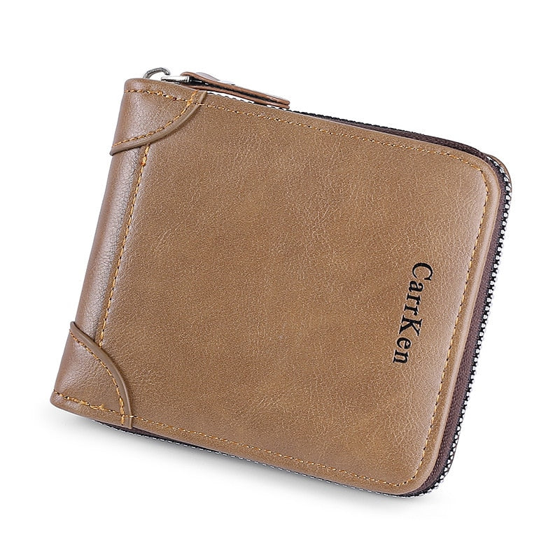 Men&#39;s Leather Wallet  Zipper Small Purse Card Holder Man Carteira Masculina Couro Coin Purse Man Porte Monnaie Money Bag