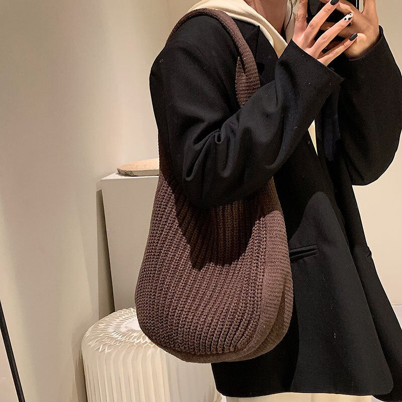 Women&#39;s Tote Bag Female Shoulder Large Capacity Designer Handbags Autumn Winter New Knitting Shopping Handle Women Shopper Bags