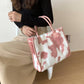 Top-Handle Bags Retro Cow Leopard Print PU Leather Plush Design Autumn Winter Fashion Small Women Small Handbags