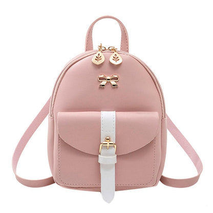 Leather Messenger Bags Hit Color Bowknot Backpacks Women Small Shoulder Crossbody Bags Portable Women Backpack