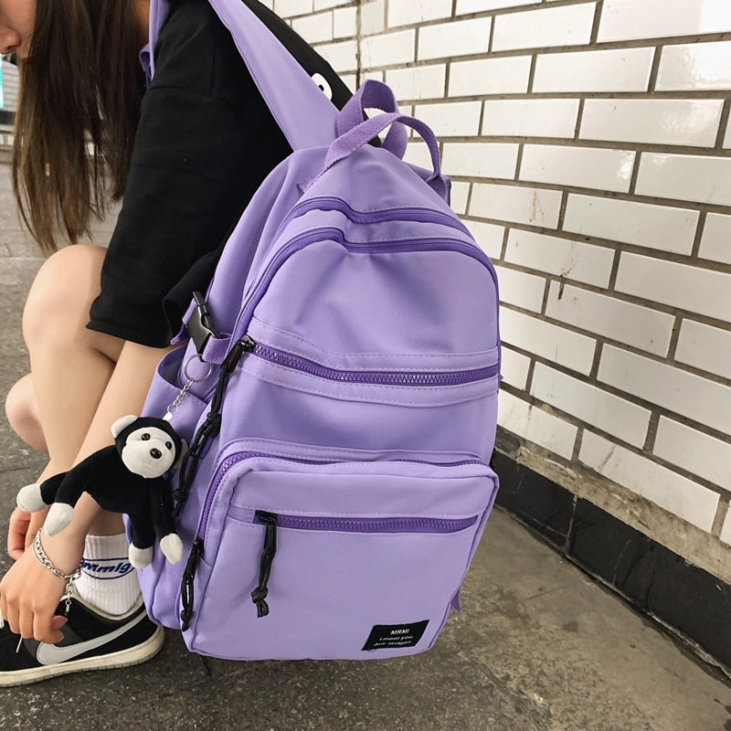 Solid Color Big Student Backpack Girl New School Bag High Capacity Women Backpack Female Cute Rucksack Leisure Travel Mochila
