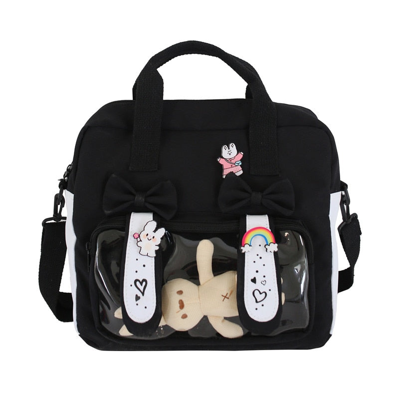 Bunny Ita Bag Backpack Cute Rabbit Ears Shoulder Bag Kawaii Girls Pink Backpack Bag with PVC Transprent Pocket Clear Itabag H219