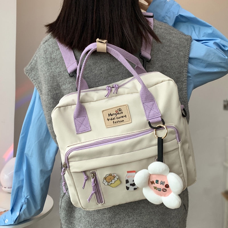 DCIMOR Lovely Multifunctional Backpack Teenage Girl Ring buckle Portable Travel Bag Female Small Schoolbag Badge Women Backpacks