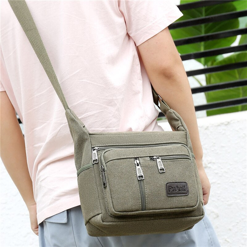 Man Canvas Casual Shoulde Bags Travel Crossbody Outdoor Bags Mens Tote School Retro Zipper Handbag